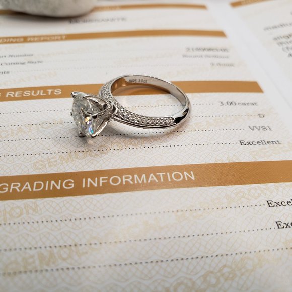 3 Carats Moissanite Engagement Ring in 925 Sterling Silver Band D-VVS1 - Picture 4 of 8